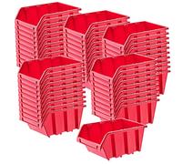 KADAX Storage Bins 195 x 120 mm, Plastic Organiser for Workshop and Garage, Storage Boxes for Screws and Nails, Stacking Bins (Red, Set of 50)