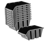KADAX Storage Bins 195 x 120 mm, Plastic Organiser for Workshop and Garage, Storage Boxes for Screws and Nails, Stacking Bins (Black, Set of 15)