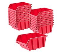 KADAX Storage Bins 290 x 200 mm, Plastic Organiser for Workshop and Garage, Storage Boxes for Screws and Nails, Stacking Bins (Red, Set of 20)