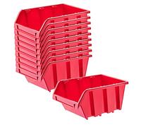 KADAX Storage Bins 490 x 298 mm, Plastic Organiser for Workshop and Garage, Storage Boxes for Screws and Nails, Stacking Bins (Red, Set of 15)