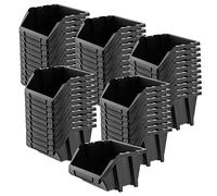 KADAX Storage Bins, Plastic Organiser for Workshop and Garage, Storage Boxes for Screws and Nails, Stacking Bins (Black, 144 x 118 mm, Set of 50)