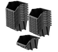 KADAX Storage Bins, Plastic Organiser for Workshop and Garage, Storage Boxes for Screws and Nails, Stacking Bins (Black, 272 x 238 mm, Set of 20)