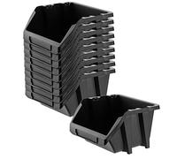 KADAX Storage Bins, Plastic Organiser for Workshop and Garage, Storage Boxes for Screws and Nails, Stacking Bins (Black, 144 x 118 mm, Set of 10)