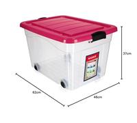 KADAX Storage Box, Large Plastic Container with Lid and Wheels, Clear Organiser for Toys, Useful Box for Moving, House Organisation (60L, Pink)