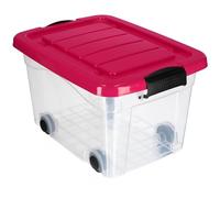 KADAX Storage Box, Large Plastic Container with Lid and Wheels, Clear Organiser for Toys, Useful Box for Moving, House Organisation (20L, Pink)