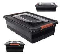 KADAX Storage Box with Lid, Toy Box, Durable Plastic Container, Storage Box with Click Closure, Storage Container (Black, 28 L)