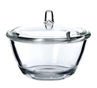 KADAX Sugar Bowl, Glass Sugar Jar with Ergonomic Lid, Transparent Glass Container with Sleek Handle, Decorative Bowl for Sugar with Strengthened Bottom (Round)