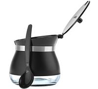 KADAX Sugar Bowl with Spoon, 270 ml Sugar Container Made of Powder-Coated Glass, 9 x 9 cm Sugar Shaker in 2 Colours, Spice Jar with Lid for Tea, Sugar (Black)