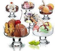 KADAX Sundae Glasses, Ice Cream Glass Bowls, Stemmed Pudding Glasses, Decorative Dessert Dishes, Transparent Fruit Parfait Glasses (Set of 6, 180 ml)