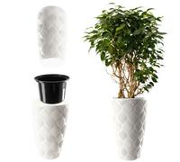 Kadax Tall Plant Pot, Large Flower Pot For Outdoor And Indoor Use, Plastic House Plant Pot With Insert (36 Cm, White)