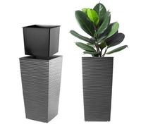 Kadax Tall Planter, Lightweight Plastic Flowerpot For Garden, Balcony (34.4 Cm, Graphite)