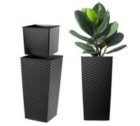 Kadax Tall Planter, Lightweight Plastic Flowerpot For Garden, Balcony (57 Cm, Black, Rattan)