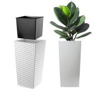Kadax Tall Planter, Lightweight Plastic Flowerpot For Garden, Balcony (57 Cm, White, Rattan)