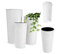 KADAX Tall Planter, Round Eco-Friendly Plant Pot for Indoor and Outdoor Use, Large Flower Pot Made from Recycled Wood Shavings (White, Set of 3)