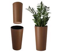 KADAX Tall Planter, Round Eco-Friendly Plant Pot for Indoor and Outdoor Use, Large Flower Pot Made from Recycled Wood Shavings (Brown, ⌀ 19.5 cm)