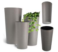 KADAX Tall Planter, Round Eco-Friendly Plant Pot for Indoor and Outdoor Use, Large Flower Pot Made from Recycled Wood Shavings (Grey, Set of 3)