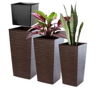Kadax Tall Planter Set, Lightweight Plastic Flowerpot For Garden (25Cm+30Cm+35Cm, Mocha, Cream, Set Of 3)