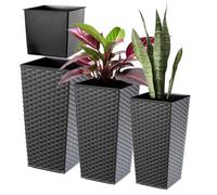 Kadax Tall Planter Set, Lightweight Plastic Flowerpot For Garden (25Cm+30Cm+35Cm, Rattan, Graphite, Set Of 3)