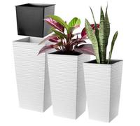 Kadax Tall Planter Set, Lightweight Plastic Flowerpot For Garden (25Cm+30Cm+35Cm, Rattan, White, Set Of 3)