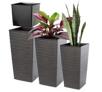 Kadax Tall Planter Set, Lightweight Plastic Flowerpot For Garden, Balcony (Graphite, Set Of 3, Xxl)