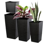 KADAX Tall Planter Set, Lightweight Plastic Flowerpot for Garden, Balcony, Large Weatherproof Plant Pot for Outdoor and Indoor Use (Black, Set of 3)
