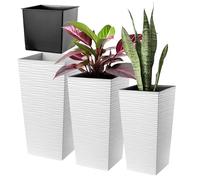 KADAX Tall Planter Set, Lightweight Plastic Flowerpot for Garden, Balcony, Large Weatherproof Plant Pot for Outdoor and Indoor Use (White, Set of 3)