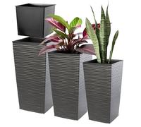 KADAX Tall Planter Set, Lightweight Plastic Flowerpot for Garden, Balcony, Large Weatherproof Plant Pot for Outdoor and Indoor Use (Graphite, Set of 3)