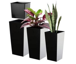 Kadax Tall Planter Set, Lightweight Plastic Flowerpot For Garden (Matte Black, Set Of 3)