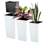 Kadax Tall Planter Set, Lightweight Plastic Flowerpot For Garden (Matte White, Set Of 3)