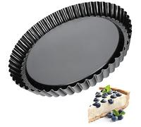 KADAX Tart Tin, Round Quiche Dish, Baking Mould with Non-Stick Coating, Metal Cake Tray for Flan, Pie, Bakeware (⌀ 30 cm, Black)