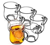 KADAX Tea Glasses 320ml, Glass Cups with Handle for Serving Hot and Cold Drinks, Elegant Glassware for Juice, Water, Coffee and Chocolate (Set of 6)