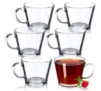 Kadax Tea Glasses, Set Of 6, Glass Coffee Cups With Handle, Transparent Cup For Cappuccino, Dishwasher Safe Latte Mugs (380 Ml)