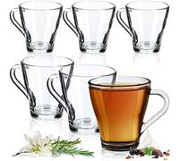 KADAX Tea Glasses, Set of 6, Glass Coffee Cups with Handle, Transparent Cup for Cappuccino, Dishwasher Safe Latte Mugs, Elegant Glassware for Hot and Cold Drinks (Beate, 250 ml)
