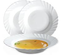KADAX Tempered Glass Deep Plates, Set of 3, Minimalist Soup and Pasta Bowls, Dinner Plate Set (Diameter 23 cm, White)