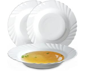KADAX Tempered Glass Deep Plates, Set of 3, Minimalist Soup and Pasta Bowls, Dinner Plate Set (Diameter 23 cm, White)