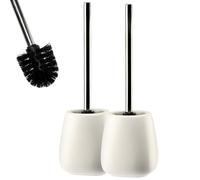 KADAX Toilet Brush with Holder, Brush with Long Steel Handle and Stiff Bristles, Bathroom Brush with Ceramic Holder in Several Colours (White, Set of 2)