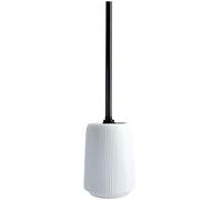 KADAX Toilet Brush with Ribbed Holder, Brush with Long Black Handle and Stiff Bristles, Elegant Bathroom Brush with Ceramic Holder (White)