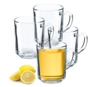 Kadax Transparent Glass Mug With Handle, Dishwasher Safe Drinking Glasses With Handle, Coffee Glasses, Tea Glasses (4 X 240 Ml)