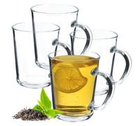 Kadax Transparent Glass Mug With Handle, Dishwasher Safe Drinking Glasses With Handle, Glass Coffee, Glasses, (4 X 410 Ml)