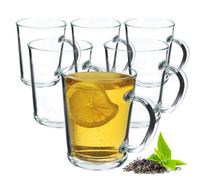 Kadax Transparent Glass Mug With Handle, Dishwasher Safe Drinking Glasses With Handle, Glass Coffee, Glasses, (6 X 410 Ml)