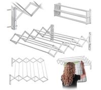 Kadax Wall-Mounted Clothes Dryer 60 Cm, Extendable Space-Saving Dryer For Towels, Foldable Drying Line With 6 Rungs, White