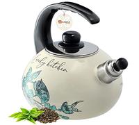 KADAX Whistling Kettle 2.2L, Enamelled Stovetop Kettle for Boiling Water and Preparing Hot Beverages, Tea Kettle for Induction and Gas Stove (Flowers)