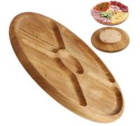 Kadax Wood Serving Plate, Beech Wood, Rotating, 33.5 Cm, 4 Compartments, Serving Plate For Chips And Dip (Oak Wood)