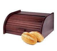 KADAX Wooden Bread Bin, Durable Breadbox with Roll Lid, Spacious Bread Bin, Convenient Kitchen Storage for Rolls, Croissants, Loaves, Bread Container (Dark Brown)