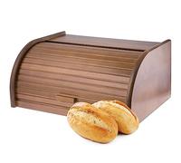 KADAX Wooden Bread Bin, Durable Breadbox with Roll Lid, Spacious Bread Bin, Convenient Kitchen Storage for Rolls, Croissants, Loaves, Bread Container (Brown)