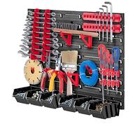 KADAX Workshop Shelf, 58 x 39 cm Tool Wall Shelf Made of Robust Plastic, UV-Resistant Storage System, Expandable Wall Plates, Workshop Wall Shelf for Garage (Red/Black, 26 Pieces), K7699