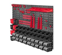 Kadax Workshop Wall Shelf, 116 X 78 Cm, Storage System Made Of Plastic, Expandable Wall Plates, Shelf (Red & Black, 83 Pieces)