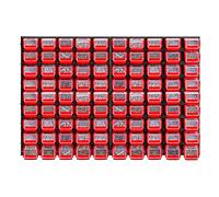 KADAX Workshop Wall Shelf, 116 x 78 cm Storage System Made of Robust Plastic, UV-Resistant Workshop Shelf, Expandable Wall Plates, Shed Rack for Garage, (Red, 90 Pieces)