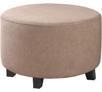 KaDdu Round Footstool Cover, Pouffe Covers, Small Ottoman Stool Seat Cover, Removable & Washable Stretch Slipcover Furniture Protector for Round Foot Stool Medium khaki