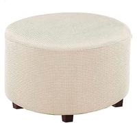 KaDdu Round Ottoman Cover Stretch Storage Round Ottoman Slipcover Jacquard Folding Storage Round Ottoman Cover Footrest Stool Slipcover Footstool Protector Cover with Elastic Bottom 30 * 17in beige
